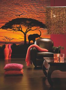 Komar Fototapete "African Sunset", rot/orange/schwarz, 194 x 270 cm