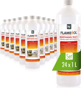 24x 1 L FLAMBIOL® Bioethanol 96,6% Premium für Ethanol-Tischkamin in Flaschen