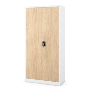 Büroschrank C001 Aktenschrank Lagerschrank Mehrzweckschrank Metallschrank 4 Fachböden Pulverbeschichtung Stahlblech 185 cm x 90 cm x 40 cm Farbe:  Weiß/Holzoptik