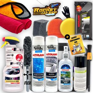 Autopflege Set: Rocket Performance Box 17-teilig Auto Reinigungsset für innen & außen inkl. Anleitung und Autoduft ideal als Geschenkset