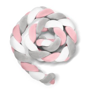 Baby Nestchen Bettschlange Kopfschutz Babybett Bettumrandung geflochten Kristallsamt - 3M Grau Weiß Rosa