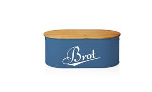 Lumaland Cuisine Brotkasten Brotdose aus Metall mit Bambus Deckel Brotbox Lunchbox oval 36 x 20 x 13,8 cm 2in1 Brotbehälter & Schneidebrett Blau