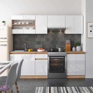 Vicco Küche Raul 240 Cm Küchenzeile Küchenblock Einbauküche - Weiß Hochglanz  Push-To-Open Funktion
