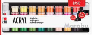 Marabu Acrylfarben-Set "BASIC" 32 x 3,5 ml / 2 x 59 ml