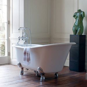 Casa Padrino Jugendstil Badewanne Naturstein freistehend 170 x 75 x 80 cm BHan Weiß, Retro Barock Antik, Füsse: Schwarz Luxury Classic