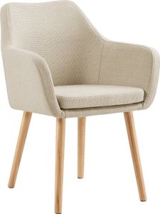 SalesFever Armlehnstuhl | Bezug in Strukturstoff | Stuhlbeine Eichenholz | B 62 x T 60 x H 84 cm | beige – natur