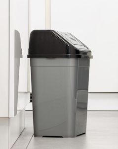 Abfalleimer mit Schwingdeckel - 22 L / klein - Mülleimer in grau mit schwarzem Deckel - Müll Tonne Abfall Sammler