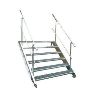 6 Stufen Stahltreppe beidseitig. Geländer Breite 80cm Geschosshöhe 90-120cm