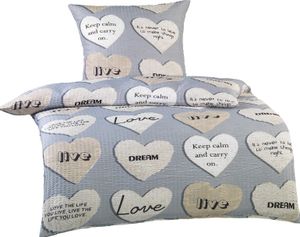 2-teilig SEERSUCKER Bettwäsche-Set Mikrofaser Bettgarnitur Bettbezug 135x200 Kissenbezug 80x80 NEU Modern Herz Herze Love Grau
