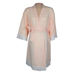 Damen Schwangere Morgenmantel Stillen Kimono Robe Wickeln Schlafen Strickjacke Kleid,Farbe:Rosa,Größe:3XL