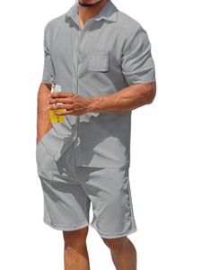 Herren Freizeitanzug Kurzarm T-Shirt und Hose Einfarbig Sommer Trainingsanzüge Grau,Größe 3XL