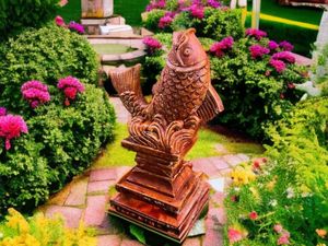 Steinfigur Steinguss Gartenfigur Fisch Koi Karpfen Soragoi Teich Rost Optik