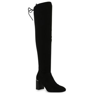 VAN HILL Damen Overknees Stiefel Langschaftstiefel Schuhe 840522, Farbe: Schwarz Velours, Größe: 40