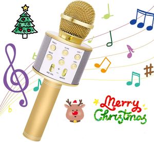 Mikrofon Bluetooth Karaoke Mikrofon 3 in 1 Drahtloses Mikrofon mit zwei eingebauten Lautsprechern Kinder Weihnachten Geschenke (Gold)