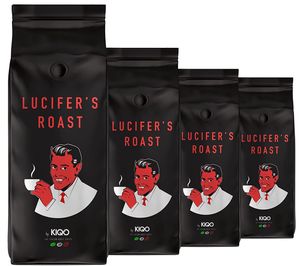 LUCIFER'S ROAST 4x1kg Espresso by KIQO aus Italien - starke Kaffeebohnen für Kaffeevollautomaten und Siebträger - säurearm - 100% Robusta (ganze Bohnen, 4x1kg)