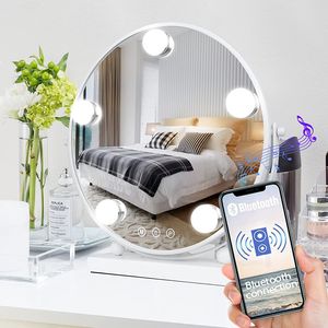 Bluetooth Schminkspiegel mit Beleuchtung, 3 Farbtemperatur Licht Kosmetikspiegel mit 5 Dimmbare LED, 360°Drehbar, Touch-Steuerung Spiegel