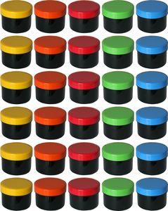 30 Salbendosen, Cremedosen 35ml schwarz mit farbigen Deckeln - hergestellt in Deutschland