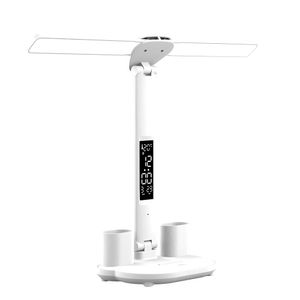 LED Schreibtischlampe Tischlampe mit USB & Stifthalter Büroleuchte Dimmbar Thermometer Wecker Leselamp