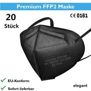 20 Stk qualifizierte und edle FFP2-Maske(schwarz) / Atemschutzmaske mit neue 0161-CE-vertifizierung,bieten Schutz gegen Staub/Allergie/Infektion/Pollen/ /