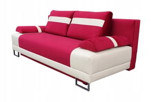 PERFEKT modernes Sofa mit Schlaffunktion und Bettzeugkasten (Rot - Weiß (KRONOS 02 + MADRIT 920))