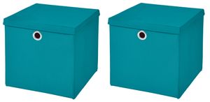 2 Stück Türkis Faltbox 33 x 33 x 33 cm  Aufbewahrungsbox faltbar mit Deckel