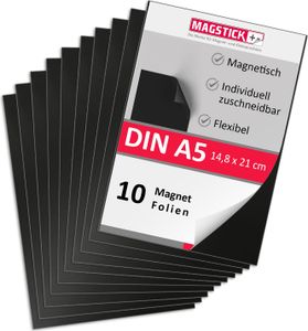 10er Set Magnet-Folie in DIN A5 I selbstklebende Magnet-Platten I Schwarz I zum Basteln I mag_272