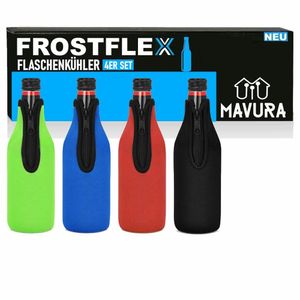 FROSTFLEX Bierflaschenkühler mit Reißverschluss Neopren Isolatoren Getränke Bier Kühlmanschetten Outdoor Flaschenkühler [4er Set]
