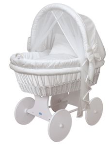 Baby Stubenwagen-Set mit Ausstattung,XXL,Gestell/Räder weiß lackiert,Weiß