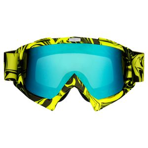 Motocross Brille gelb mit blau grünem Glas