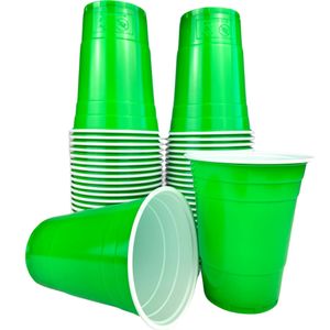 Green Cups 50 Pack - Grüne Party-Becher - Beer-Pong American Party-Cups Original 500 ml - St. Patricks Day & Geburtstag | 16oz Große Plastik-Becher | Bier-Pong - Trinkbecher