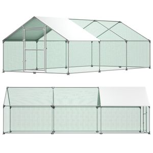 XMTECH 3x6x2m Chicken Coop Animal Enclosure Free-Roaming Pen with PE Shade Roof, Galvanized Steel Frame, Outdoor Fence Used for Chickens, Poultry Houses, Small Animals