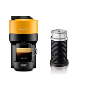 DeLonghi ENV90.Y  Vertuo Pop Nespresso Kapselmaschine + Aeroccino 3 Milchschäumer, Farbe:Schwarz/Gelb