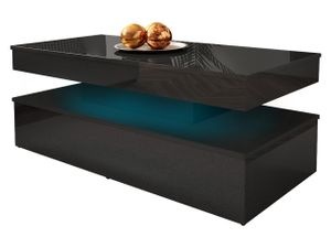 MIRJAN24 Couchtisch 120 Glossa 01 mit blauer LED-Beleuchtung, Kaffeetisch, Modern Tisch, 120x55x50 cm (Farbe: Schwarz / Schwarz Hochglanz)