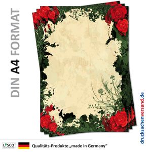 Motiv Briefpapier (Rosen-5108, DIN A4, 100 Blatt) rote Rosen Kletterrosen grüne Blätter Muster Motivpapier Floristik