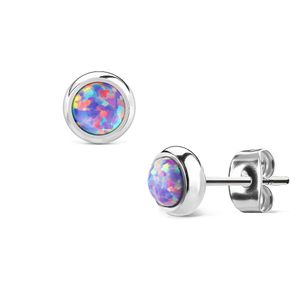 Ohrstecker mit 6mm Opal-Steinen aus Edelstahl für Damen - Silber-Violett