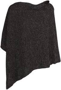 styleBREAKER Damen Feinstrick Poncho in Unifarben mit Glitzerfäden, asymmetrischer Schnitt, Ärmellos, Rundhals 08010075, Farbe:Schwarz