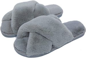 ASKSA Slippers Dámské plyšové pantofle s kožešinou, pohodlné zimní teplé pantofle s otevřenou špičkou, šedé, velikost: 38-39