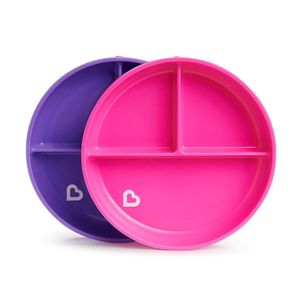 Munchkin Stay Put Teller mit Saugnapf, kinderteller passend für die meisten Hochstuhl-Tabletts, rosa/violett