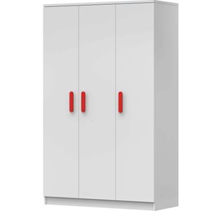 Kleiderschrank Drehtürenschrank Kinderkleiderschrank Schrank 120cm Weiß/Weiß mit roten Griffen - JONAS 19 Kleiderschrank Drehtürenschrank Kinderkleiderschrank Schrank 120cm Weiß/Weiß mit roten Griffen - JONAS 19