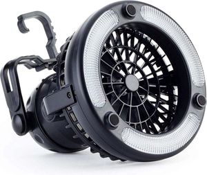 Niceey Tragbarer Camping Ventilator mit Licht, Campinglampe und Lüfter, Ventilator mit Campinglampe, Zeltlampe, kleine Lüfterbatterie, Zeltbeleuchtung, Schwarz