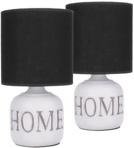 BRUBAKER 2er Set Tisch- oder Nachttischlampen Home - Tischleuchten mit Keramikfuß und Stoffschirm - 30,5 cm Höhe, Weiß Grau