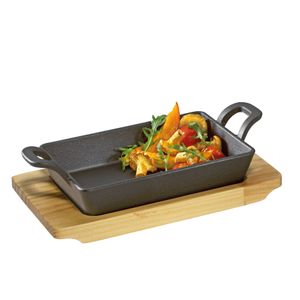 KÜCHENPROFI Servierpfanne eckig mit 2 Griffen und Holzbrett BBQ 21,5x12,5x6cm KÜCHENPROFI Servierpfanne eckig mit 2 Griffen und Holzbrett BBQ 21,5x12,5x6cm