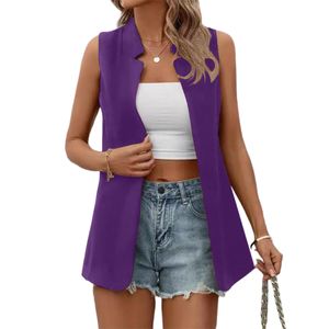 Damen Anzugweste Strickweste Outwear Weste Casual Regular Fit Ärmellose Blazer Bluse Violett,Größe:2xl