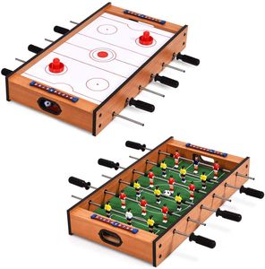 Herní stůl COSTWAY 2 v 1, dřevěný multifunkční herní stůl, multifunkční herní stůl, stůl na vzdušný hokej a stolní fotbal, ideální pro herny, bary, párty, pro dospělé i děti
