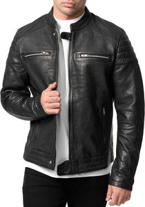 Tazzio Herren Lederjacke A803 (Schwarz, XL)