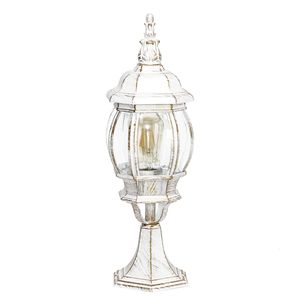 Elegante Sockelleuchte außen in Weiß Gold Rustikal IP44 E27 50cm BREST Wegeleuchte Gartenlampe