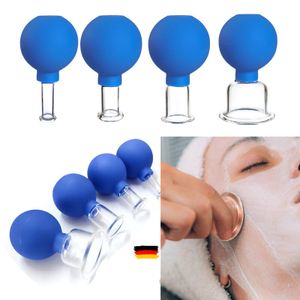 4er set Vakuum-Schröpfbecher Blau Gummikopf Gläser Flasche Schröpfen Anti-Cellulite-Massage Gesichts-Körperakupunktur Massagegerät