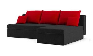 Ecksofa MONAKO 200 cm x 140 cm RECHTS mit Schlaffunktion - L-förmig - Bettkästen - Farben zur Auswahl STOFF HAITI 17 + HAITI 18 Schwarz&Rot
