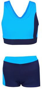 Aquarti Mädchen Sport Bikini - Racerback Bustier & Badehose, Farbe: Dunkelblau / Türkis, Größe: 146