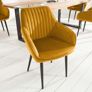 Edler Design Stuhl TURIN Samt senfgelb mit Armlehne Esszimmerstuhl Konferenzstuhl